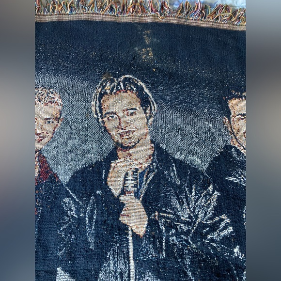 NSYNC Vintage 90s Tapestry Blanket Justin Timberlake Woven Afgan Throw 55”x48” - Picture 7 of 14